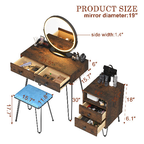 Corrigan Studio® Cheneyville Vanity Set with Stool and Mirror & Reviews